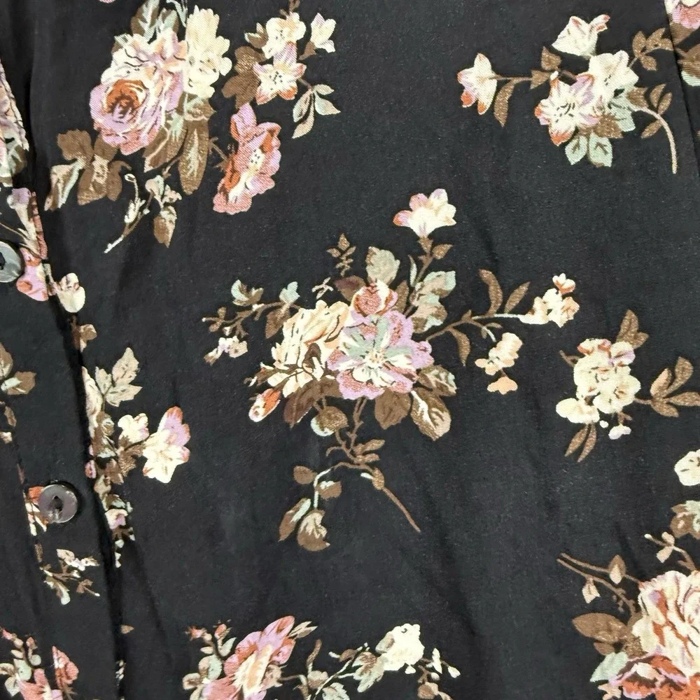 Natural Life Size Large Black Floral Short Sleeve Jumpsuit Flowy Boho Wide Leg